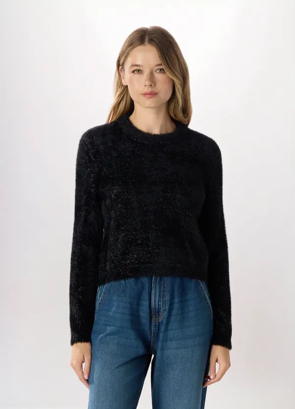 Fluffy ženski pulover s lurex nitima